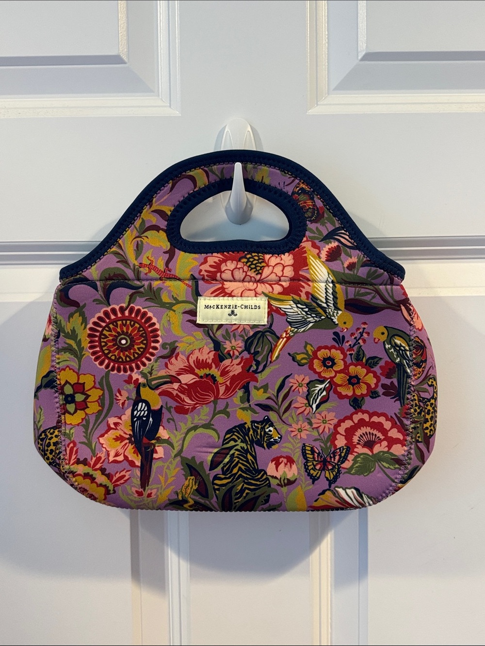 MacKenzie-Childs Purple Floral & Animal Print Neoprene Tote